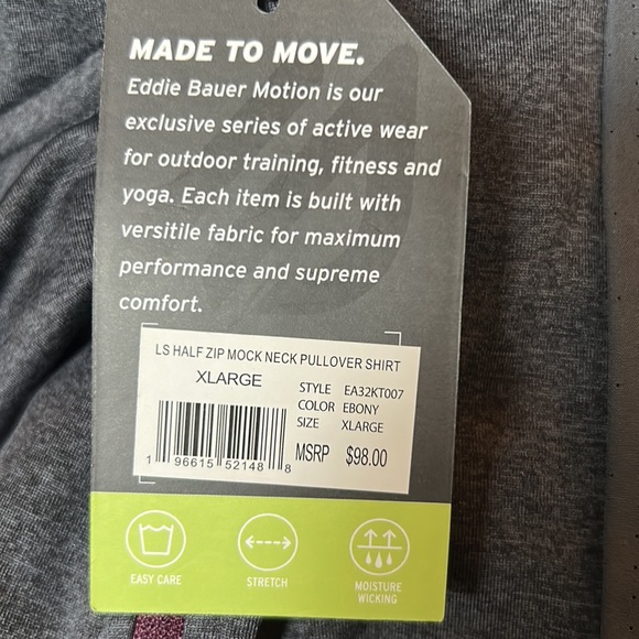 Eddie Bauer NWT Quarter Zip Mock Neck Pullover Size X-Large in Gray - Picture 9 of 9